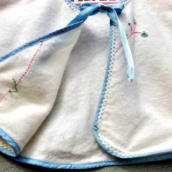 Vintage Baby Cape White Flannel with Blue Ribbon Trim Hand Embroidery - Picture 5 of 9
